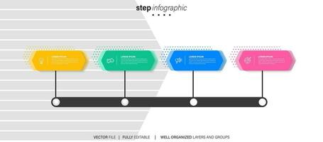 moderne vecteur plat illustration. ligne infographie Nombres modèle avec quatre éléments, Icônes. chronologie conçu pour entreprise, présentations, la toile conception, interface, diagrammes avec 4 pas