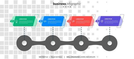 Nouveau produit développement infographie graphique conception modèle. modifiable infochart avec Icônes. pédagogique graphique avec 4 étape séquence. visuel Les données présentation. vecteur