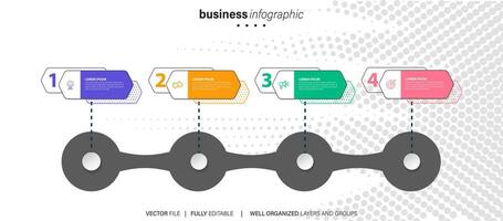 Nouveau produit développement infographie graphique conception modèle. modifiable infochart avec Icônes. pédagogique graphique avec 4 étape séquence. visuel Les données présentation. vecteur