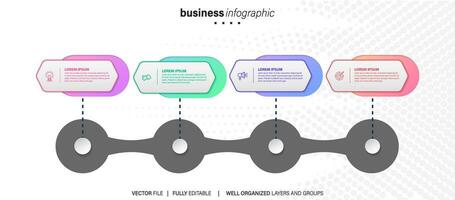 modèle d'entreprise de conception infographique vectorielle avec icônes et 4 options ou étapes. peut être utilisé pour le diagramme de processus, les présentations, la mise en page du flux de travail, la bannière, l'organigramme, le graphique d'informations vecteur
