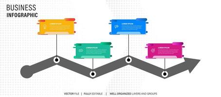 modèle de conception d'étiquettes infographiques vectorielles avec icônes et 4 options ou étapes. peut être utilisé pour le diagramme de processus, les présentations, la mise en page du flux de travail, la bannière, l'organigramme, le graphique d'informations. vecteur