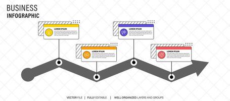 modèle de conception d'étiquettes infographiques vectorielles avec icônes et 4 options ou étapes. peut être utilisé pour le diagramme de processus, les présentations, la mise en page du flux de travail, la bannière, l'organigramme, le graphique d'informations. vecteur