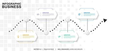 modèle d'infographie d'entreprise. chronologie avec 4 étapes, cercles, options et icônes marketing. éléments infographiques linéaires vectoriels. vecteur