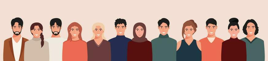 une groupe de gens de différent des cultures et traditions. diversité. diverse multiracial et multiculturel groupes de personnes. vecteur illustration dans plat style.