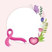 cancer du sein ruban rose coeur fleurs papillon décoration étiquette vecteur