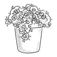 noir vecteur isolé sur une blanc Contexte griffonnage illustration de une floraison plante dans une pot