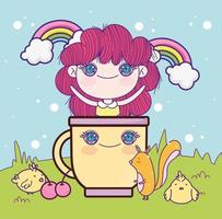 fille d'anime dans une tasse vecteur