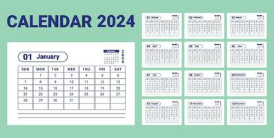 bleu minimal table calendrier 2024 conception vecteur modèle