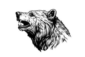 ours tête côté vue logotype vecteur gravure style illustration