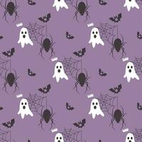 vecteur helloween sans couture plat dessin animé modèle avec fantôme, huer, chauve souris, araignée et la toile.