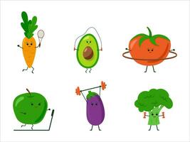 dessin animé en bonne santé des légumes isolé graphique vecteur illustrations. mignonne légume personnages avec marrant visages. content souriant en bonne santé nourriture ensemble