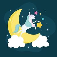 dessin animé licorne sur la lune vecteur