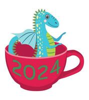 année de le dragon 2024, chinois calendrier. mignonne dragons et une inscription 2024 vecteur