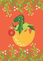 Noël carte avec mignonne vert dragon. année de le dragon 2024, Chine vecteur