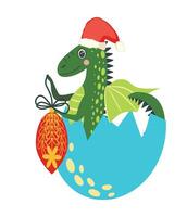 année de le dragon 2024, chinois calendrier. mignonne vert Noël dragon dans Père Noël chapeau vecteur