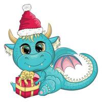 mignonne dessin animé vert dragon dans Père Noël chapeau. 2024 Nouveau année, chinois calendrier vecteur