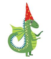 année de le dragon 2024, chinois calendrier. mignonne vert Noël dragon dans Père Noël chapeau vecteur