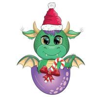 mignonne dessin animé vert dragon dans Père Noël chapeau. 2024 Nouveau année, chinois calendrier vecteur