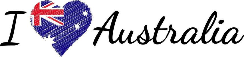 je l'amour pays Australie texte cœur griffonneur calligraphique vecteur
