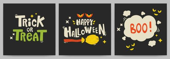 Halloween. salutation cartes ou affiches ensemble avec calligraphie. vecteur