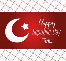 jour de la république de turquie, message de drapeau lumineux sur fond de grille vecteur