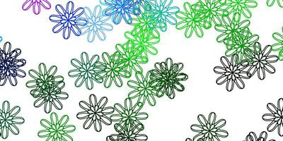 fond de doodle vecteur rose clair, vert avec des fleurs.