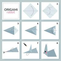 lapin origami schème Didacticiel en mouvement modèle. origami pour enfants. étape par étape Comment à faire une mignonne origami lapin. vecteur illustration.