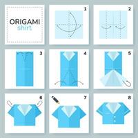 chemise origami schème Didacticiel en mouvement modèle. origami pour enfants. étape par étape Comment à faire une mignonne origami chiffon. vecteur illustration.