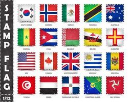 timbre avec le motif officiel du drapeau du pays et l'ancienne texture grunge et le nom du pays. forme carree . vecteur. ensemble 1 de 12 sur cette série. tous les drapeaux nationaux du monde. vecteur