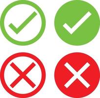 un ensemble d'icônes de coche verte et de x rouge qui représentent accepté, accepté, valide, confirmé, vu, accès refusé, échec, faux vecteur