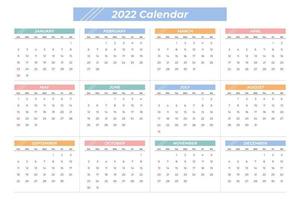 calendrier 2022 coloré vecteur