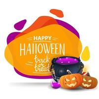 joyeux halloween, trick or treat, carte postale colorée de salutation créative avec des formes liquides dynamiques vecteur