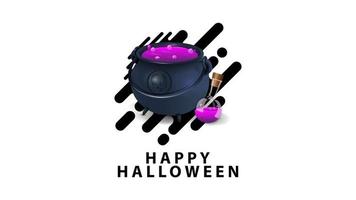 joyeux halloween, carte postale de voeux minimaliste élégante blanche avec chaudron de sorcière avec potion vecteur