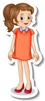 modèle d'autocollant avec un personnage de dessin animé de fille adolescente isolé vecteur