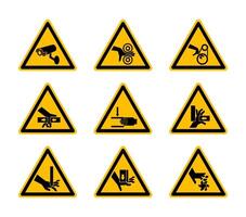 Étiquettes de symboles de danger d'avertissement triangulaires sur fond blanc vecteur