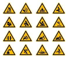 Étiquettes de symboles de danger d'avertissement triangulaires sur fond blanc vecteur