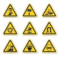 Étiquettes de symboles de danger d'avertissement triangulaires sur fond blanc vecteur