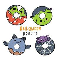 mignonne coloré effrayant Halloween Donut costume griffonnage. adorable vibrant de fête délice amusement main dessin. vecteur