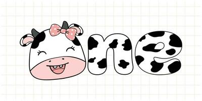 adorable dessin animé bébé vache fille premier anniversaire, un année fête illustration vecteur