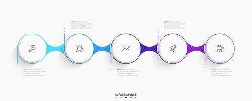 modèle de conception d'étiquettes infographiques vectorielles avec icônes et 5 options ou étapes. peut être utilisé pour le diagramme de processus, les présentations, la mise en page du flux de travail, la bannière, l'organigramme, le graphique d'informations. vecteur