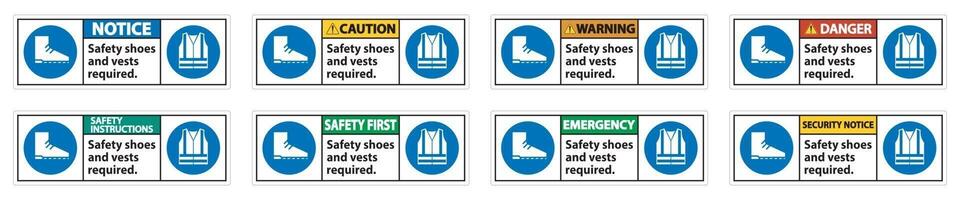 chaussures de sécurité et gilet requis avec symboles ppe sur fond blanc, illustration vectorielle vecteur