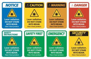 rayonnement laser, ne pas regarder dans le faisceau, signe de produit laser de classe 2 sur fond blanc vecteur