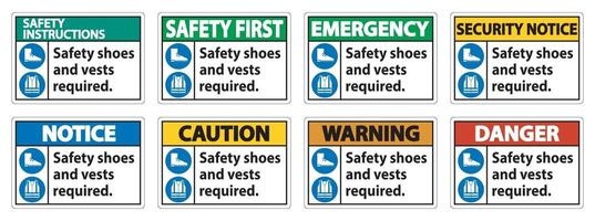 Chaussures de sécurité et gilet requis avec symboles ppe sur fond blanc vecteur