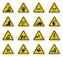 Les étiquettes de symboles de danger d'avertissement signent isoler sur fond blanc, illustration vectorielle vecteur