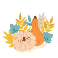 l'automne mignonne composition avec citrouille et feuilles. Halloween agrafe art, l'automne conception éléments. parfait graphique pour action de grâces jour, Halloween, salutation cartes. vecteur illustration