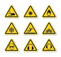 Étiquettes de symboles de danger d'avertissement triangulaires sur fond blanc vecteur