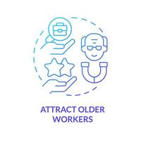 2d pente attirer plus âgée ouvriers mince ligne icône concept, isolé vecteur, bleu illustration représentant non-retraite. vecteur