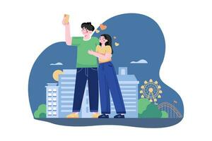 couple prise une selfie illustration concept. une plat illustration isolé sur blanc Contexte vecteur