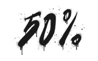 vaporisateur peint graffiti 50 pour cent signe dans noir plus de blanche. 50 pour cent goutte symbole. isolé sur blanc Contexte. vecteur illustration