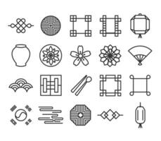 Corée traditionnel modèle contour icône collection. linéaire symbole vecteur illustration collection. mince ligne 640x640 pixels.